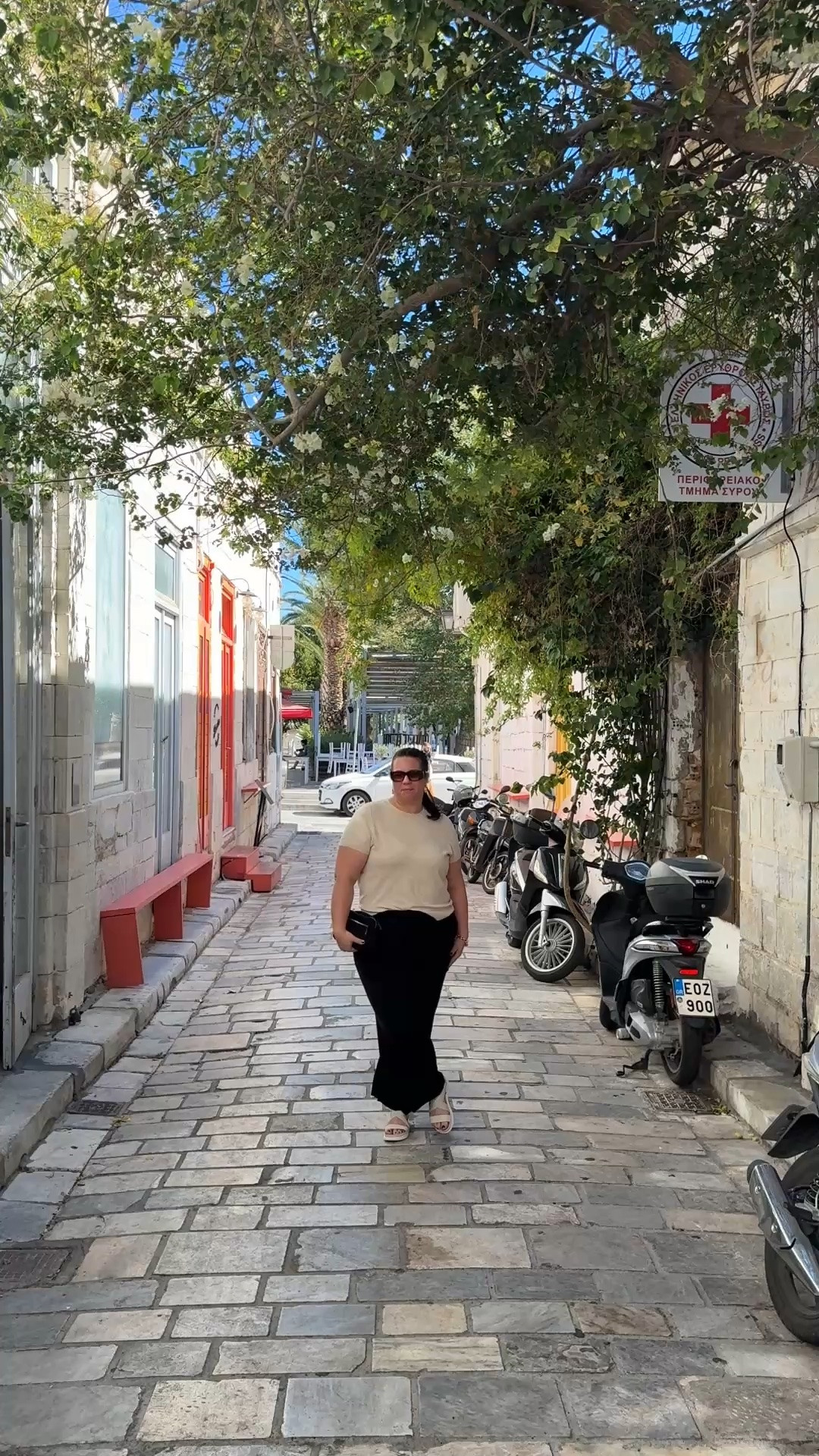 Plus size Greece outfit from our Mediterranean cruise! These pants are so dreamy and comfy! If you don’t like the ruffle hem I linked the other wide leg black pair I’m wearing today that are equally great