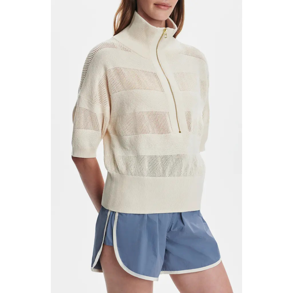 Varley Kembria Mesh Stripe Half Zip Top in Whitecap Grey at Nordstrom Rack, Size X-Large | Nordstrom Rack