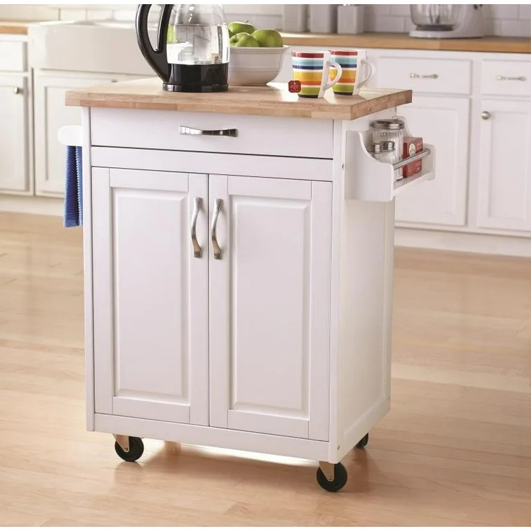 Mainstays Kitchen Island Cart with Drawer and Storage Shelves, White | Walmart (US)