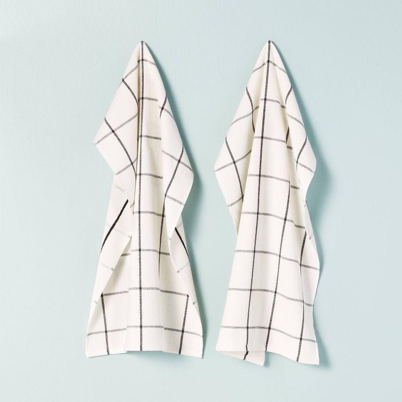 2ct Grid Lines Terry Kitchen Towel Set Cream/Dark Gray - Hearth & Hand™ with Magnolia | Target