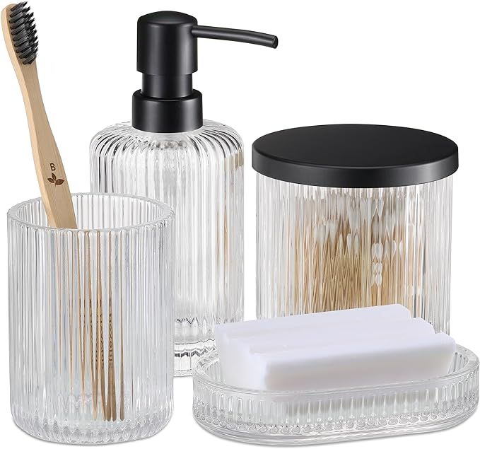 Navaris Glass Bathroom Accessories Set (4 Pieces) - Includes Soap Dispenser, Toothbrush Tumbler, ... | Amazon (US)