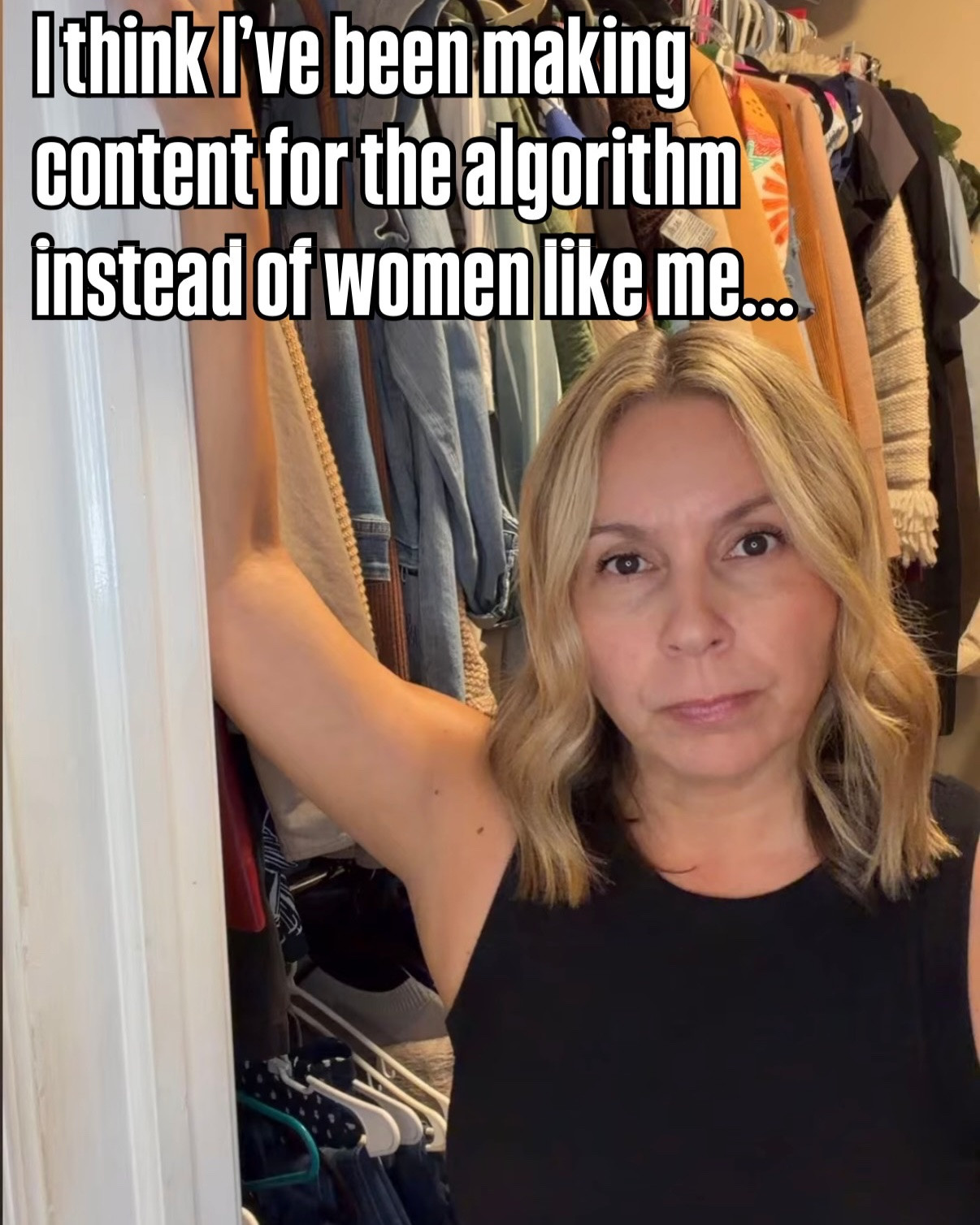 Well… apparently trying to figure out what Instagram wants from me is a full time job 😂

Lately my views have been the worst they’ve EVER been and I caught myself overthinking everything. The hook. The audio. The keywords. The first 3 seconds. Is anyone still watching? Did Instagram forget I exist? 😅

And then I thought… what am I doing?!

I’m a 51 year old perimenopausal girlie who’s in her idgaf era but still loves cute affordable clothes. I have a body that changes depending on the day, I occasionally lose my shit for no reason and just want to help other women like me feel good getting dressed.

THAT’S why I started sharing here.

So maybe it’s time I stop trying so hard to make content for an algorithm and get back to making it for us 40 and 50+ girlies

Ladies are you still here?! 👀

#genxwomen #midlifejourney #fashionoverfifty #midsizegals #styleover50 fall outfits women over 50

#LTKOver40 #LTKMidsize #LTKSeasonal