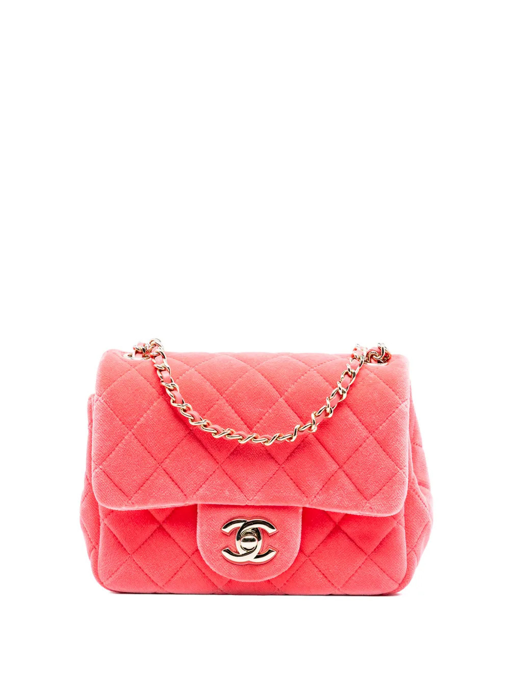 CHANEL Pre-Owned 2020 Mini Square Classic Velvet Pearl Crush Single Flap crossbody bag - Pink | Farfetch Global