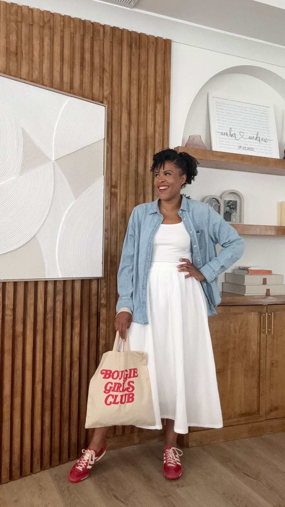 I’m wearing an XL in the denim shirt for an oversized jacket feel