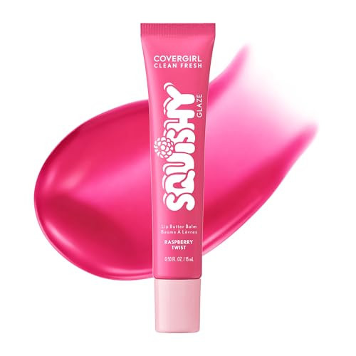 COVERGIRL Clean Fresh Squishy Glaze™ Lip Butter Balm, Flavored, Non-Sticky, with Vitamin E & Shea Butter – 100 Raspberry Twist (Sheer Fuchsia) | Amazon (US)