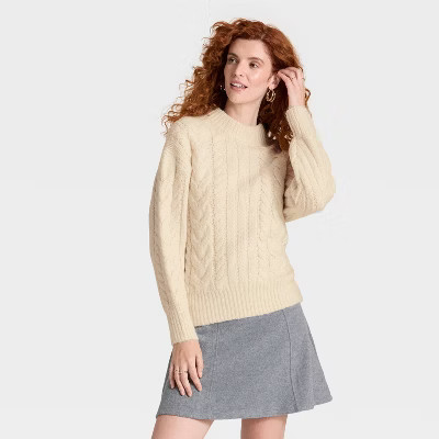 Women's Cabled Tunic Sweater - A New Day™ Cream S | Target