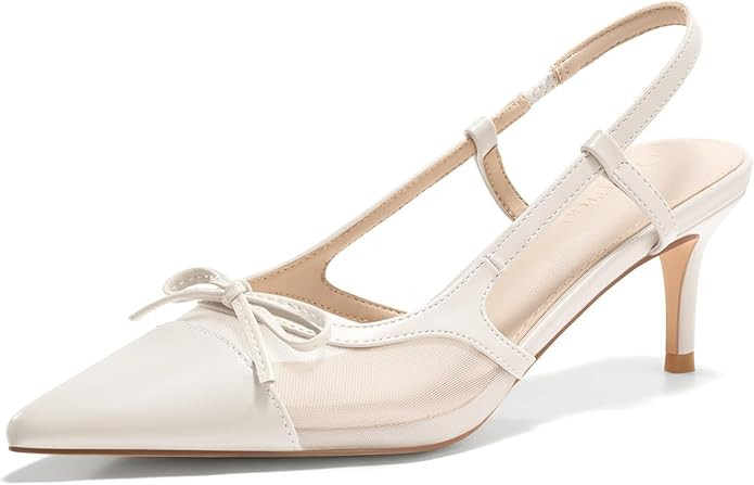 Coutgo Womens Kitten Heels Slingback Mesh Pumps Bow Tie Closed Pointed Toe Two Tone Slip on Work ... | Amazon (US)