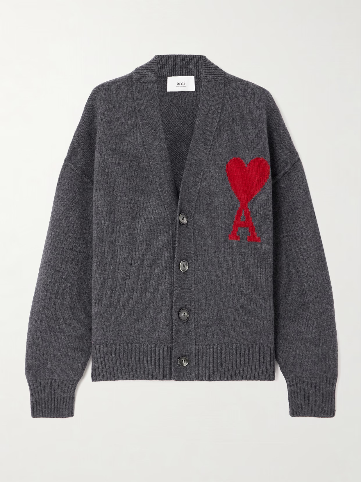 AMI PARIS - + Net Sustain Adc Intarsia Wool Cardigan - Gray | NET-A-PORTER (US)