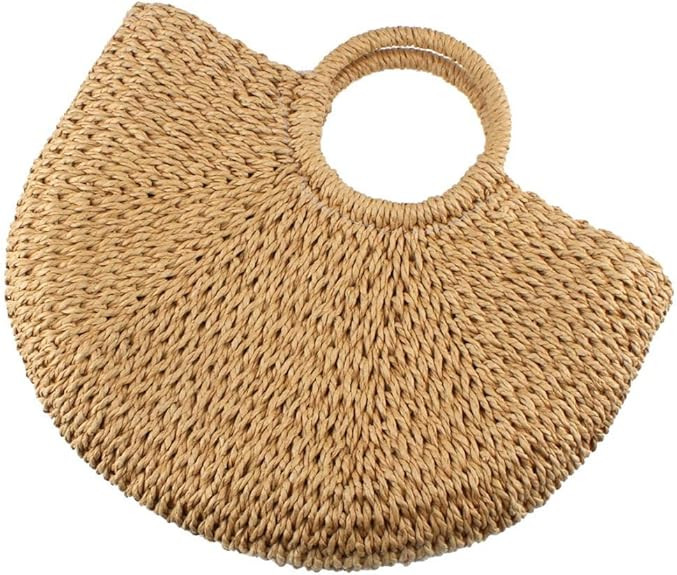 Hand-woven Straw Large Hobo Bag for Women Round Handle Ring Toto Retro Summer Beach Straw Bag | Amazon (US)
