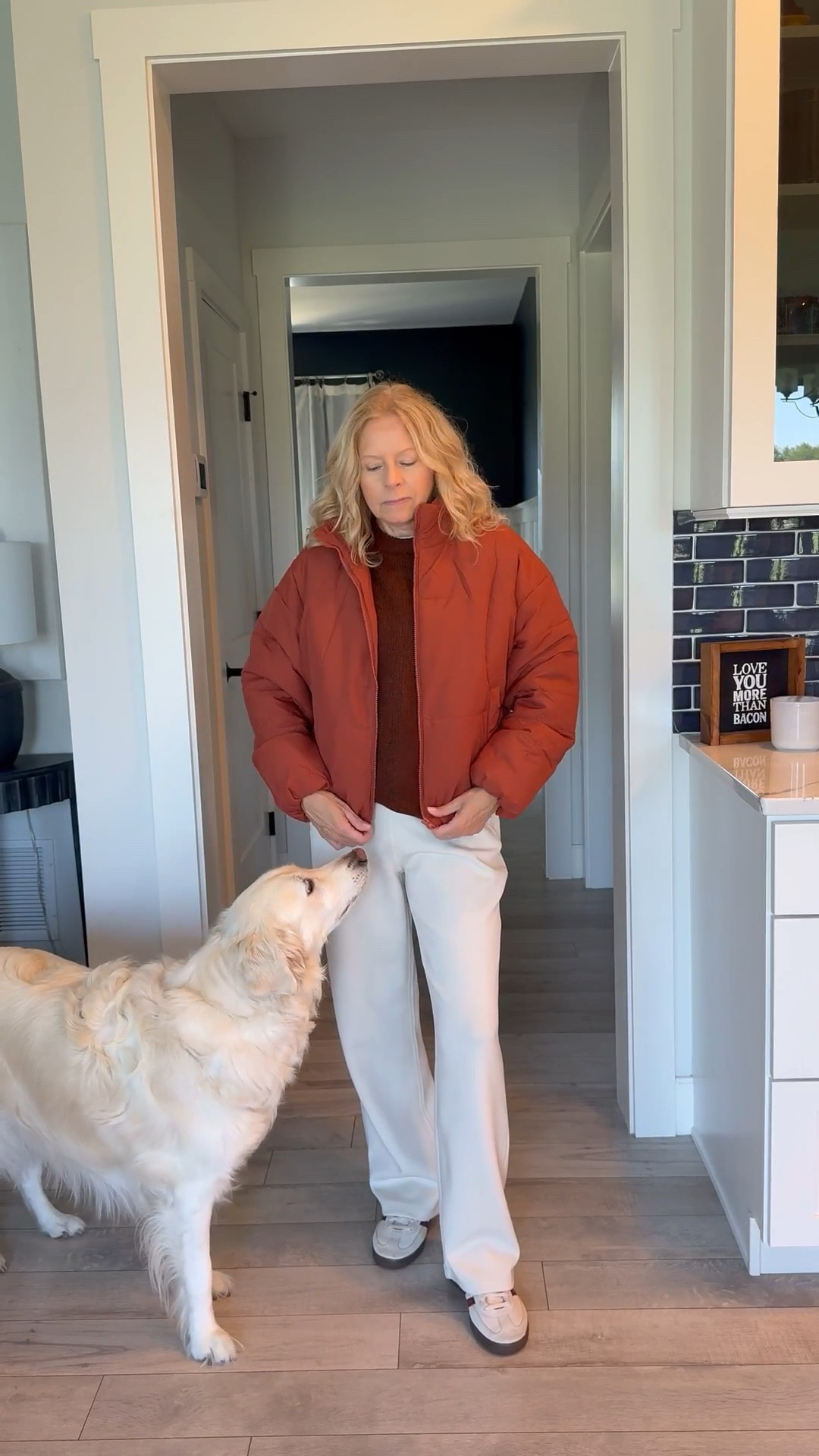 When your dog thinks the coat means we’re going somewhere, but you’re just trying to shoot some content!  Sorry girl!  #goldenretriever #fall #winter #coats #outerwear #whattowear 

#LTKOver40 #LTKFindsUnder50 #LTKActive