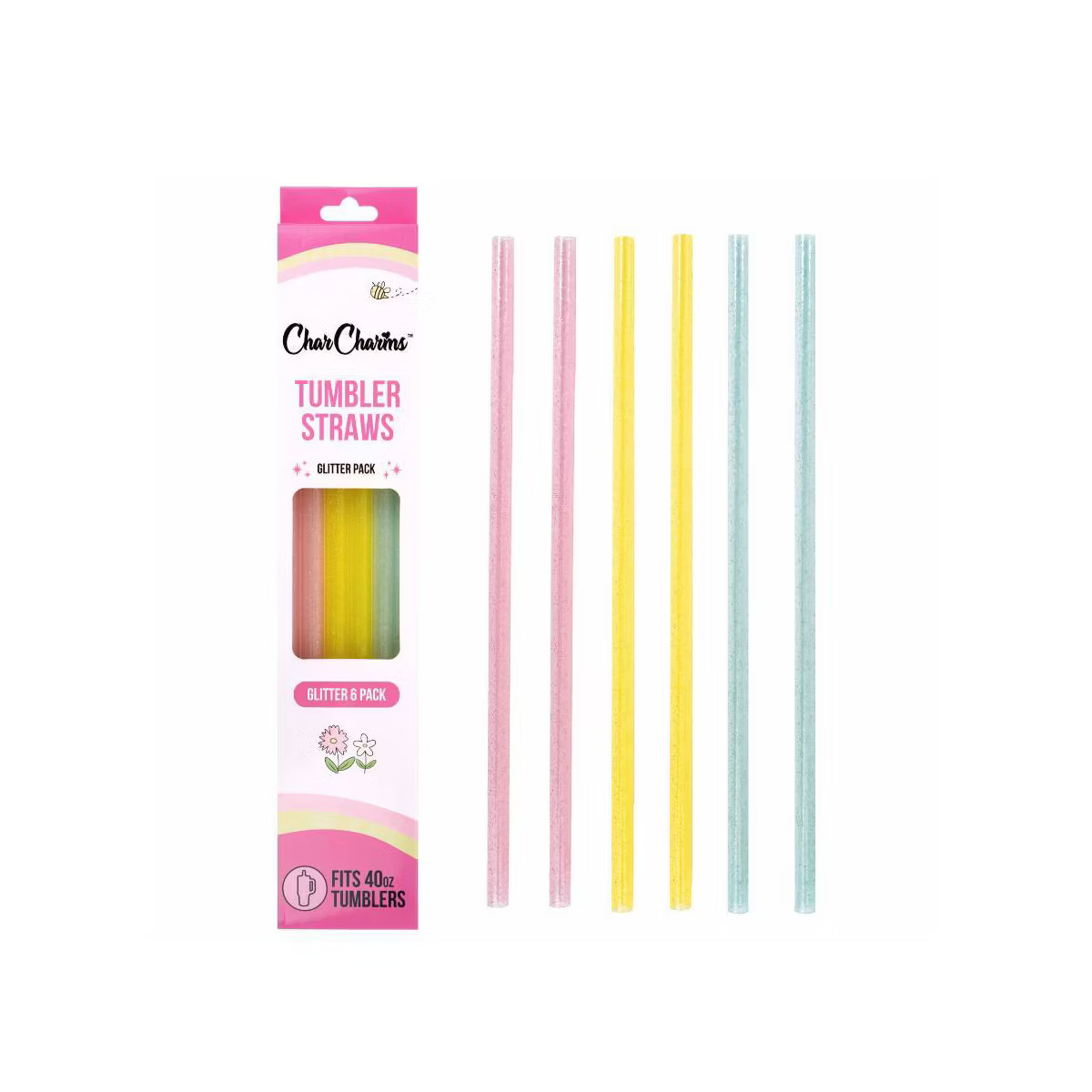 CharCharms 6pk 40oz Water Bottle Straws Glitter | Target