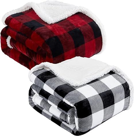 2 Pieces Christmas Buffalo Plaid Throw Blanket Soft Fuzzy Checkered Blanket Plush Buffalo Plaid B... | Amazon (US)