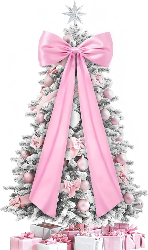 JOICEE Christmas Extra Large Tree Topper Bow, 20 x 47 Inches Pink Stain Bow Christmas Tree Topper... | Amazon (US)