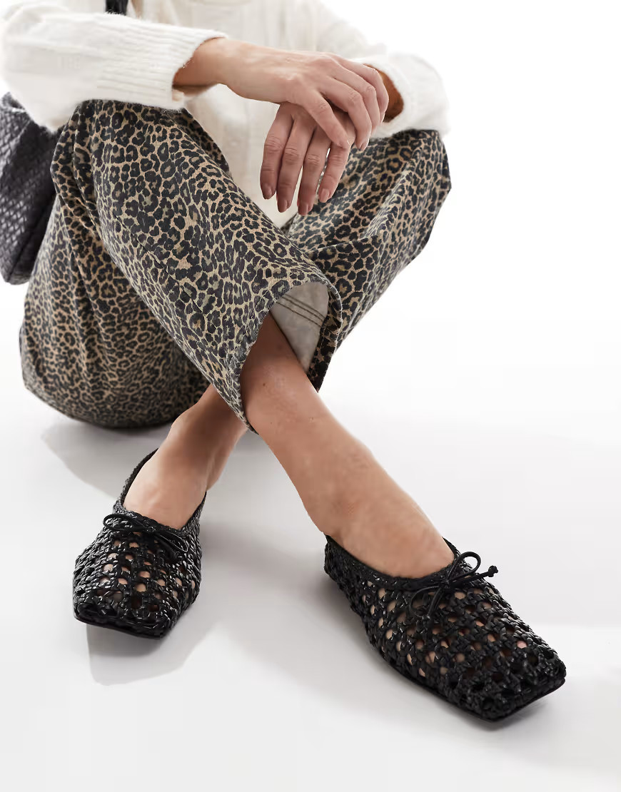 ASOS DESIGN Lysandra leather high-vamp ballets in black weave | ASOS (Global)