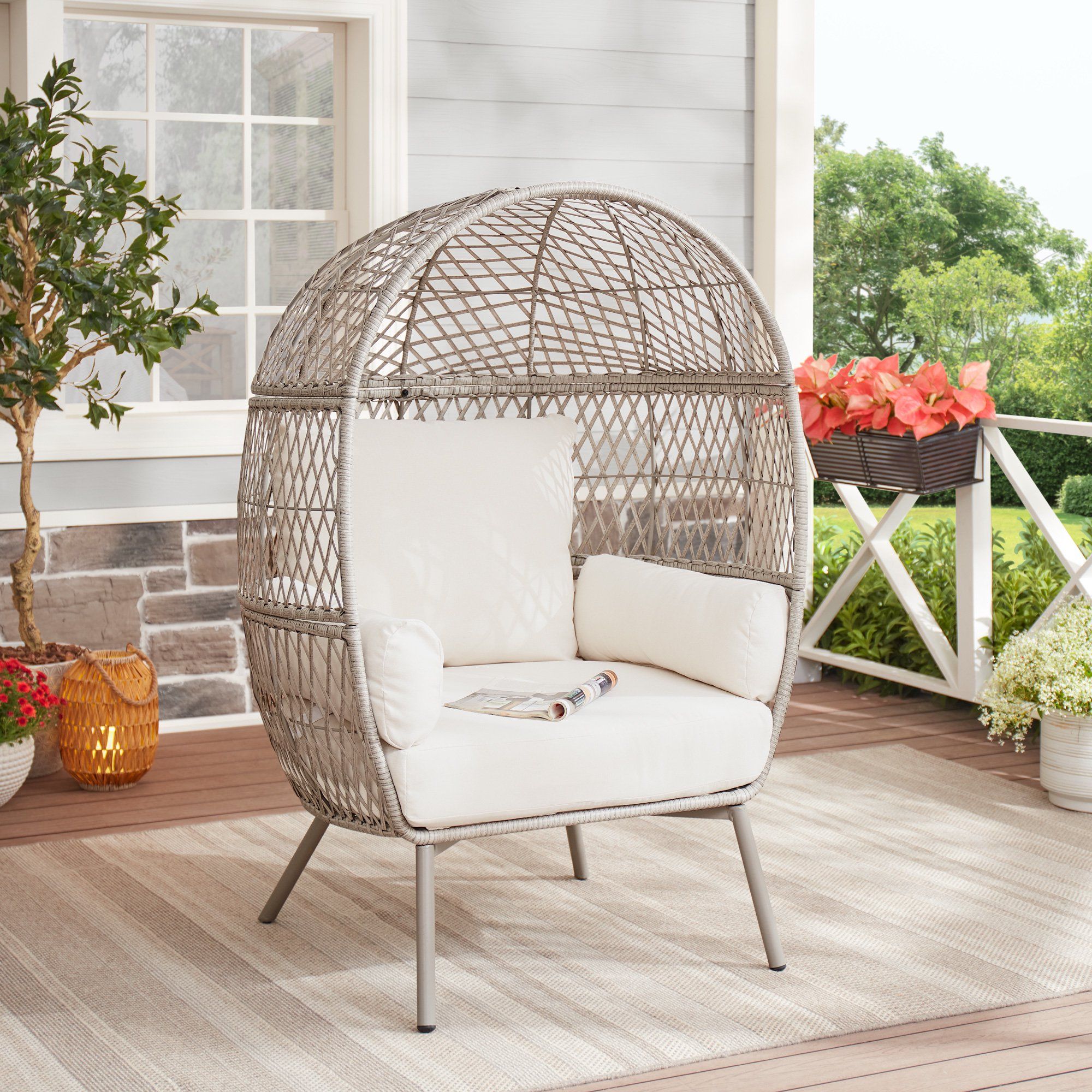 Better Homes & Gardens Ventura Stationary Outdoor Egg Chair, Cream | Walmart (US)