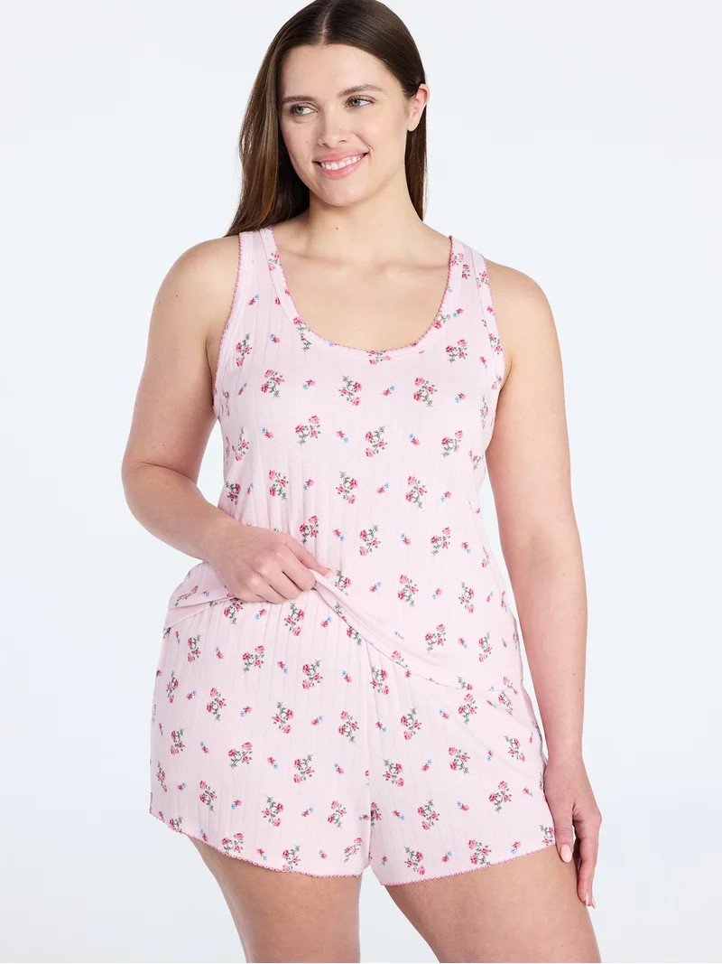 Joyspun Women’s Pointelle Knit Tank Top and Shorts Pajama Set, 2-Piece, Sizes XS-3X | Walmart (US)
