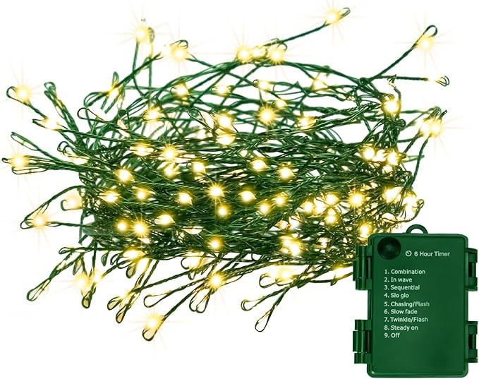 Battery Operated Christmas Lights, 10FT 100 Micro LEDs Fairy Lights with 8 Modes and Timer, Green... | Amazon (US)