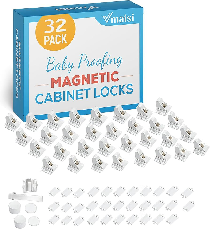 Vmaisi Adhesive Magnetic Locks for Cabinets & Drawers (32 Locks and 4 Keys) | Amazon (US)