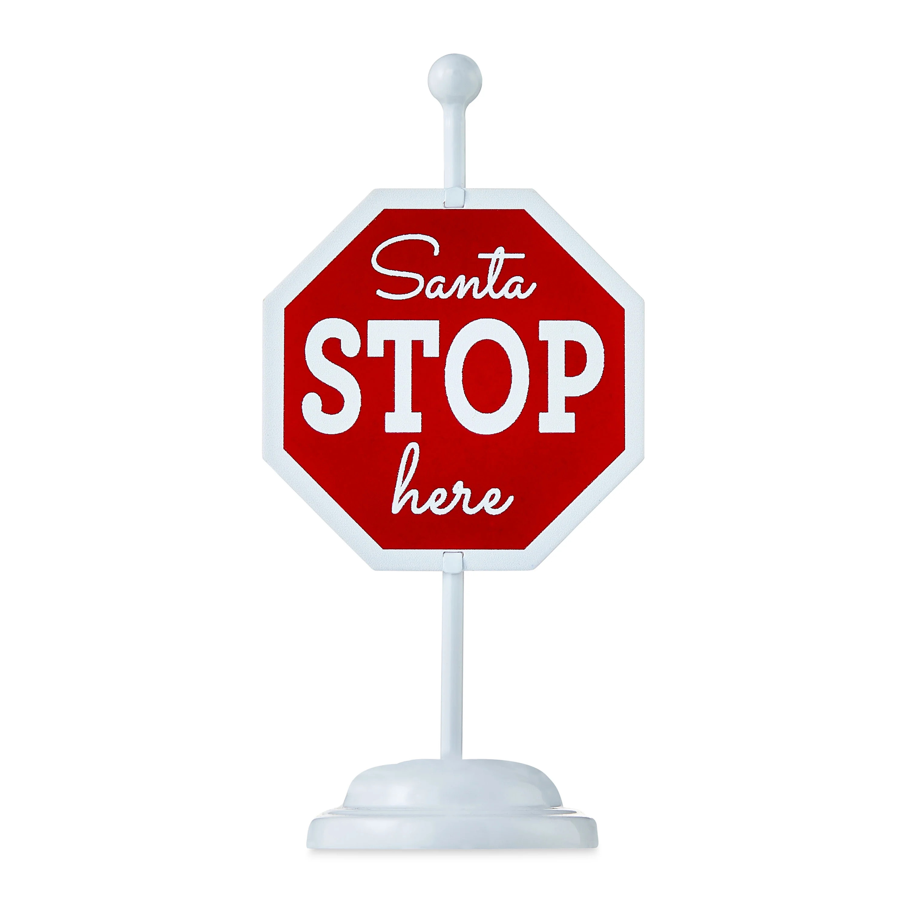 7 in Metal Santa Stop Here Tabletop Sign Christmas Decoration, Red & White, by Holiday Time | Walmart (US)