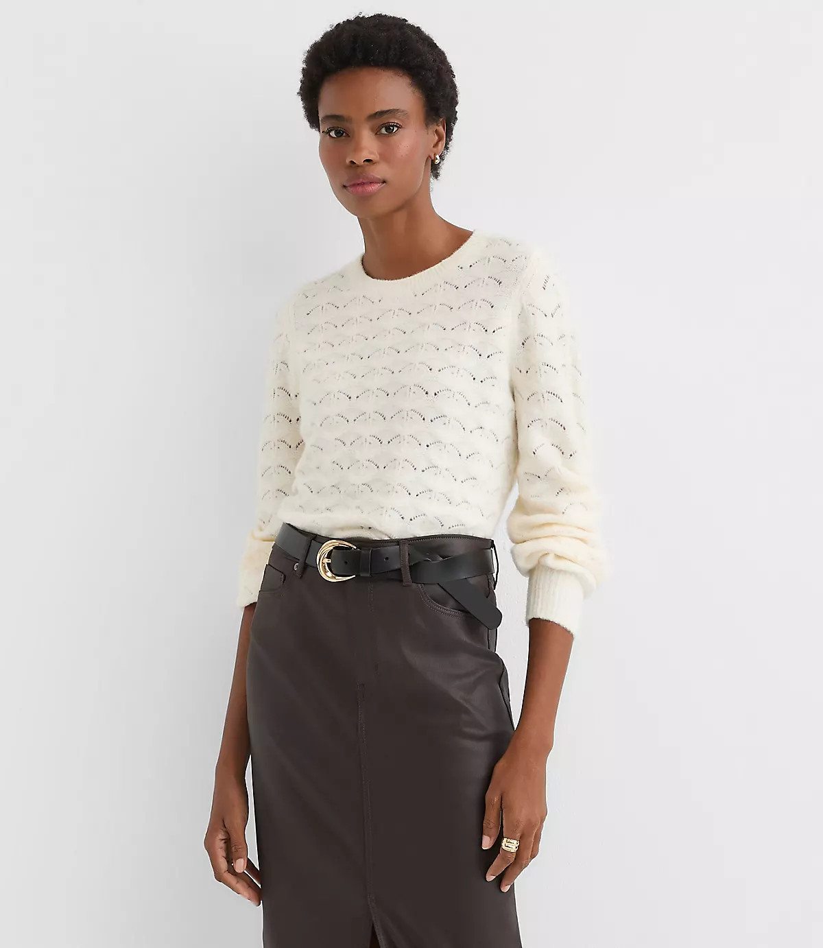 Fuzzy Pointelle Blouson Sweater | LOFT