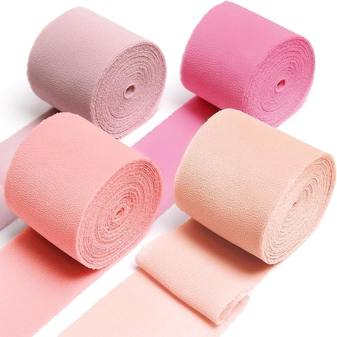 UpUDo 4 Rolls Chiffon Ribbon, 1.5" x 6Yd Mixed Pink Silk Ribbons, Frayed Edges for Wedding Invita... | Amazon (US)
