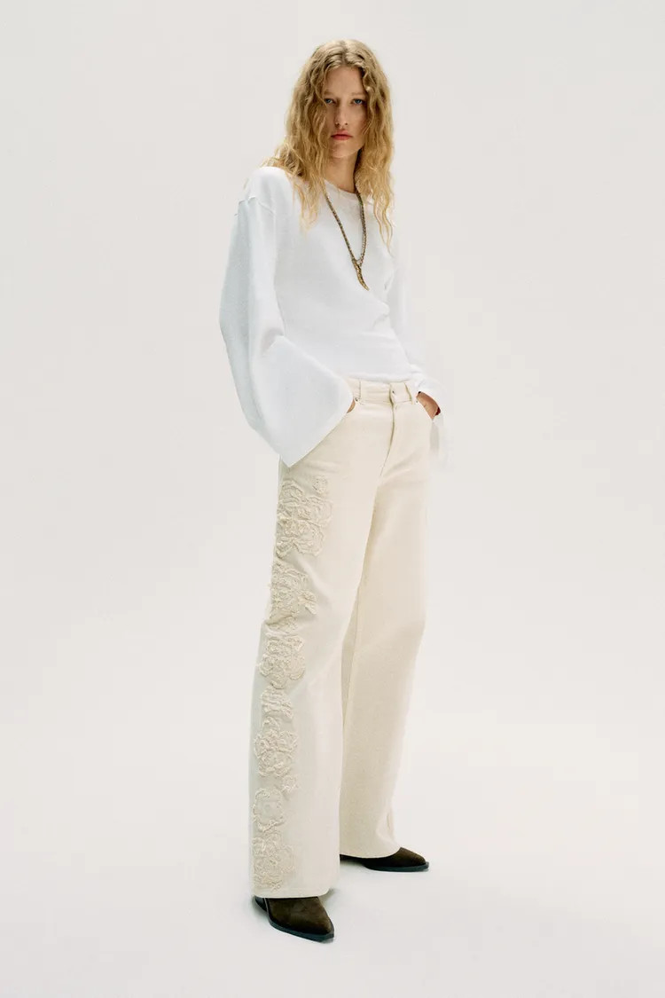 Z1975 MID-RISE WIDE-LEG STRUCTURED FLORAL JEANS | Zara US