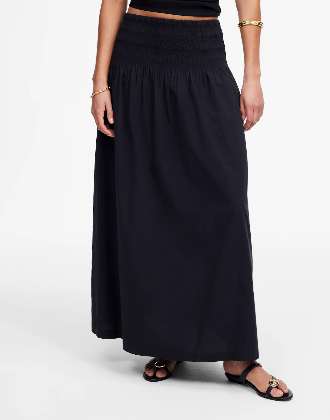Smocked-Waist Poplin Midi Skirt | Madewell | Madewell