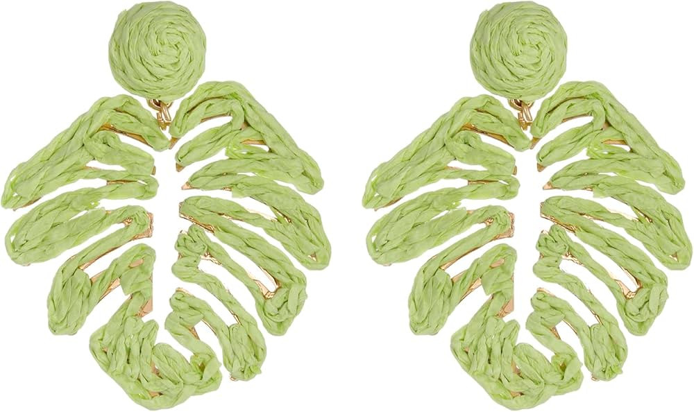 Raffia Palm Leaf Earrings, Raffia Straw Wrapped Monstera Drop Dangle Earrings Summer Tropical Bea... | Amazon (US)