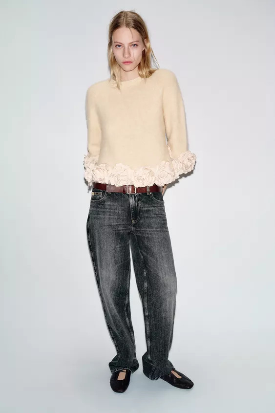 KNIT JUMPER WITH COMBINED FLORAL STRUCTURE | Zara US