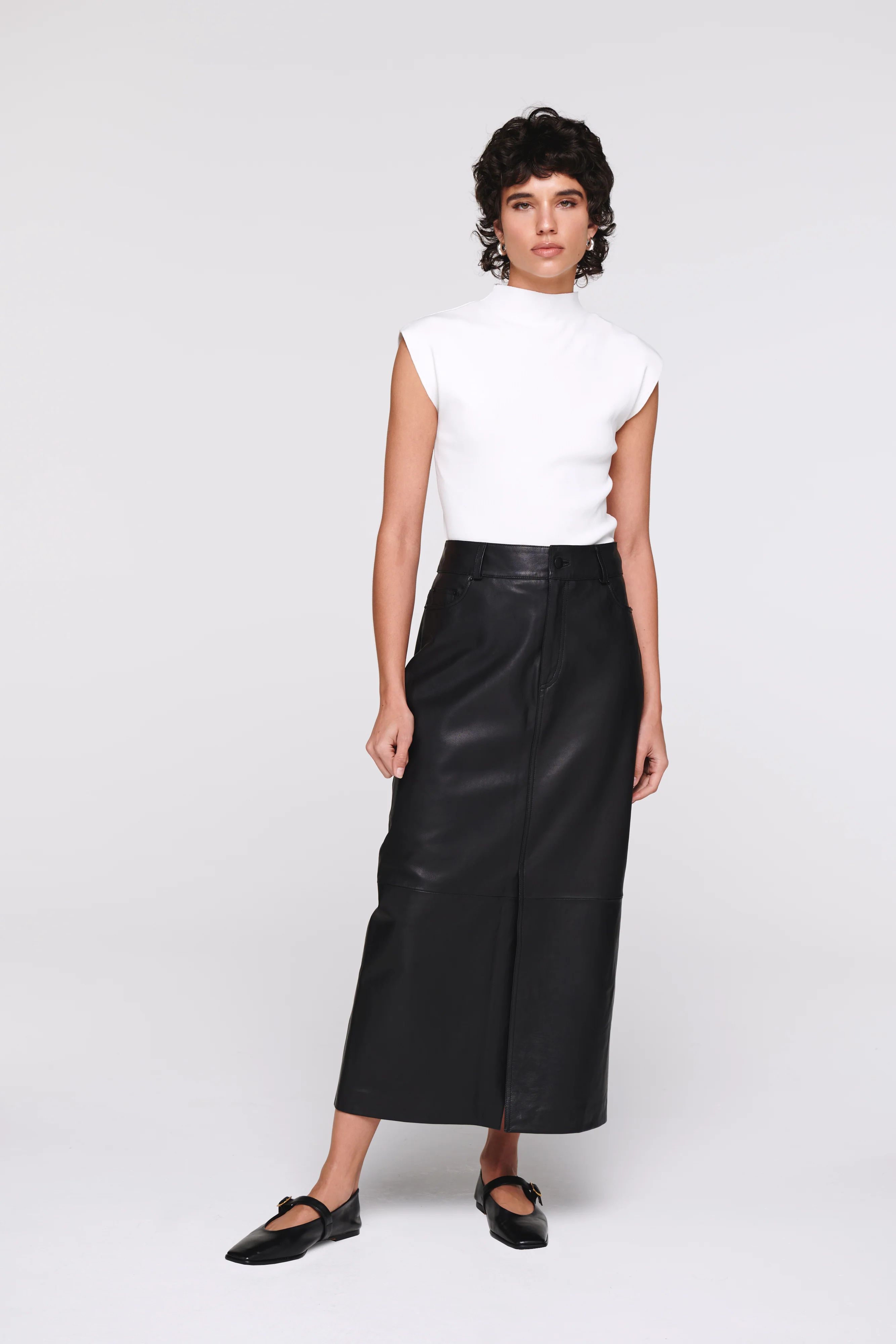 Greta | Midi Skirt in Leather | ALIGNE | Aligne UK