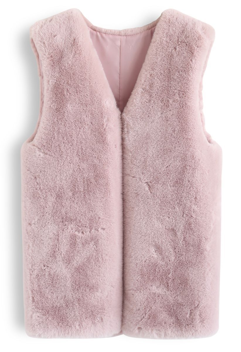 Pink Mid-Length Faux Fur Vest | Chicwish