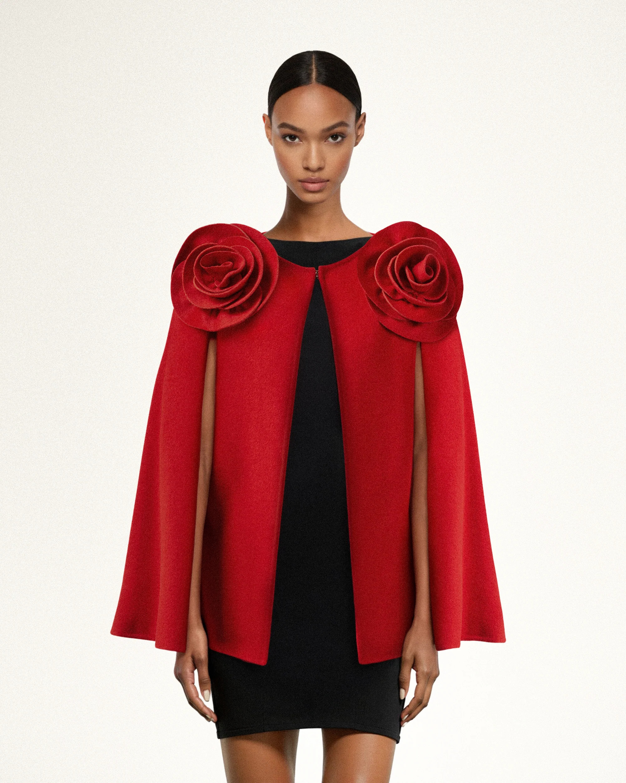 Clara Floral Applique Cape Coat - Red | JW PEI US