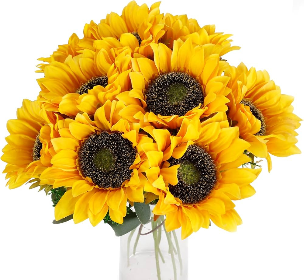 CEWOR 10pcs Sunflowers Artificial Flowers with Long Stem Fake Sunflowers Bulk Fall Decoration for... | Amazon (US)