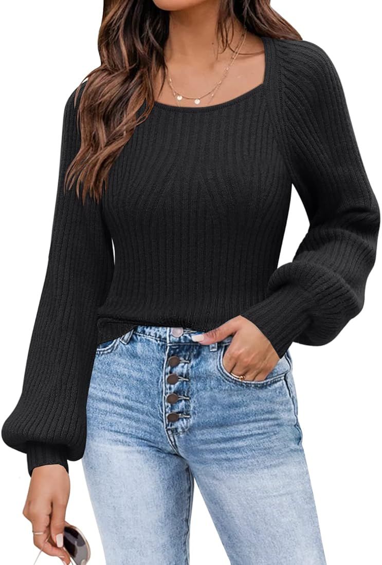 DOROSE Black Sweaters for Women Dressy Casual Soft Knitted Pullover Sweater Stretch Night Out S at A | Amazon (US)