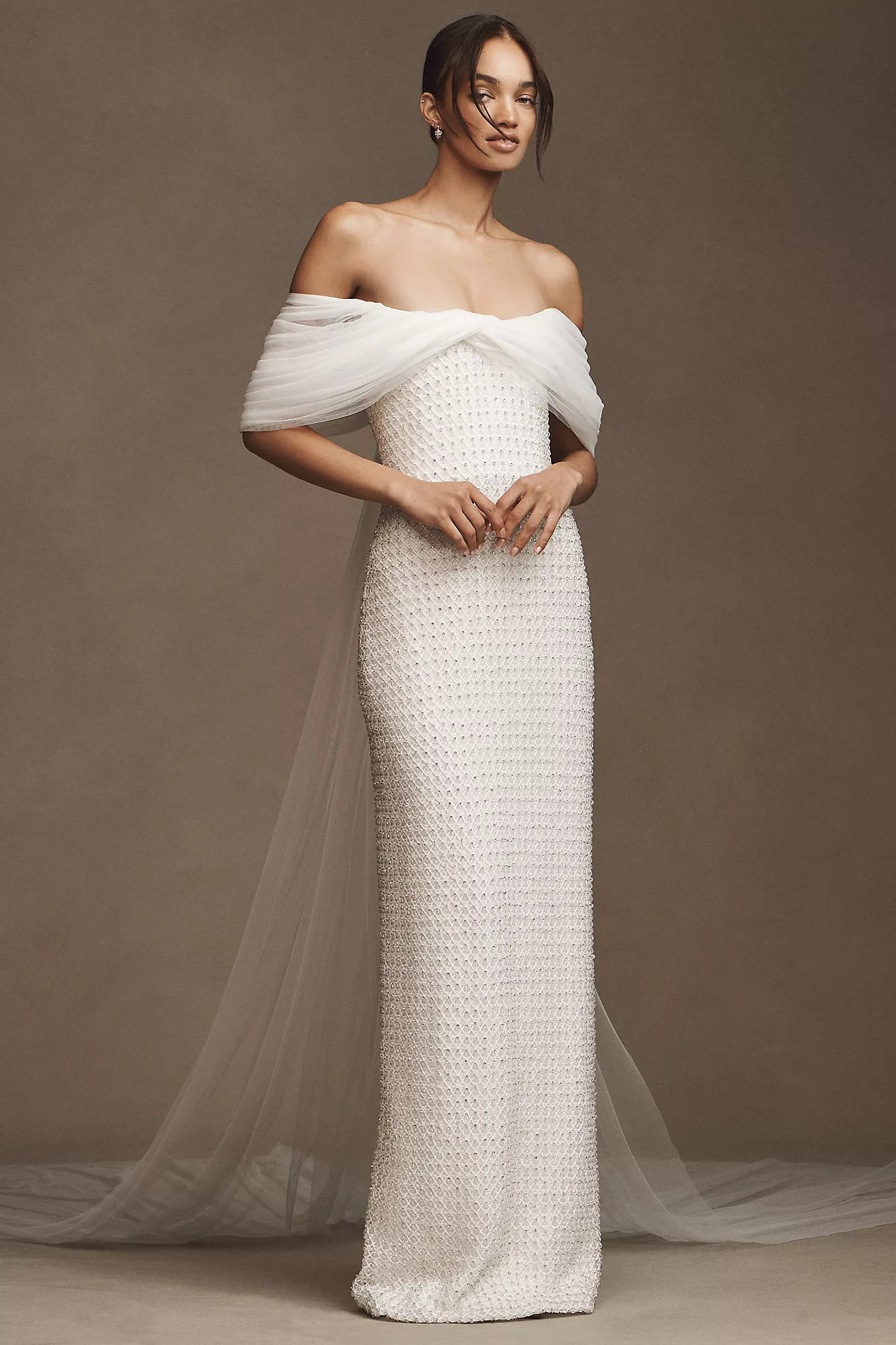 Costarellos Hemera Crystal-Beaded Sheath Wedding Gown | Anthropologie (US)