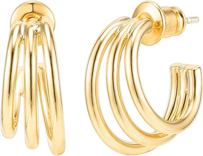 PAVOI 14K Gold Plated Sterling Silver Post Split Huggie Earrings | Rose/White/Yellow Gold Earring... | Amazon (US)