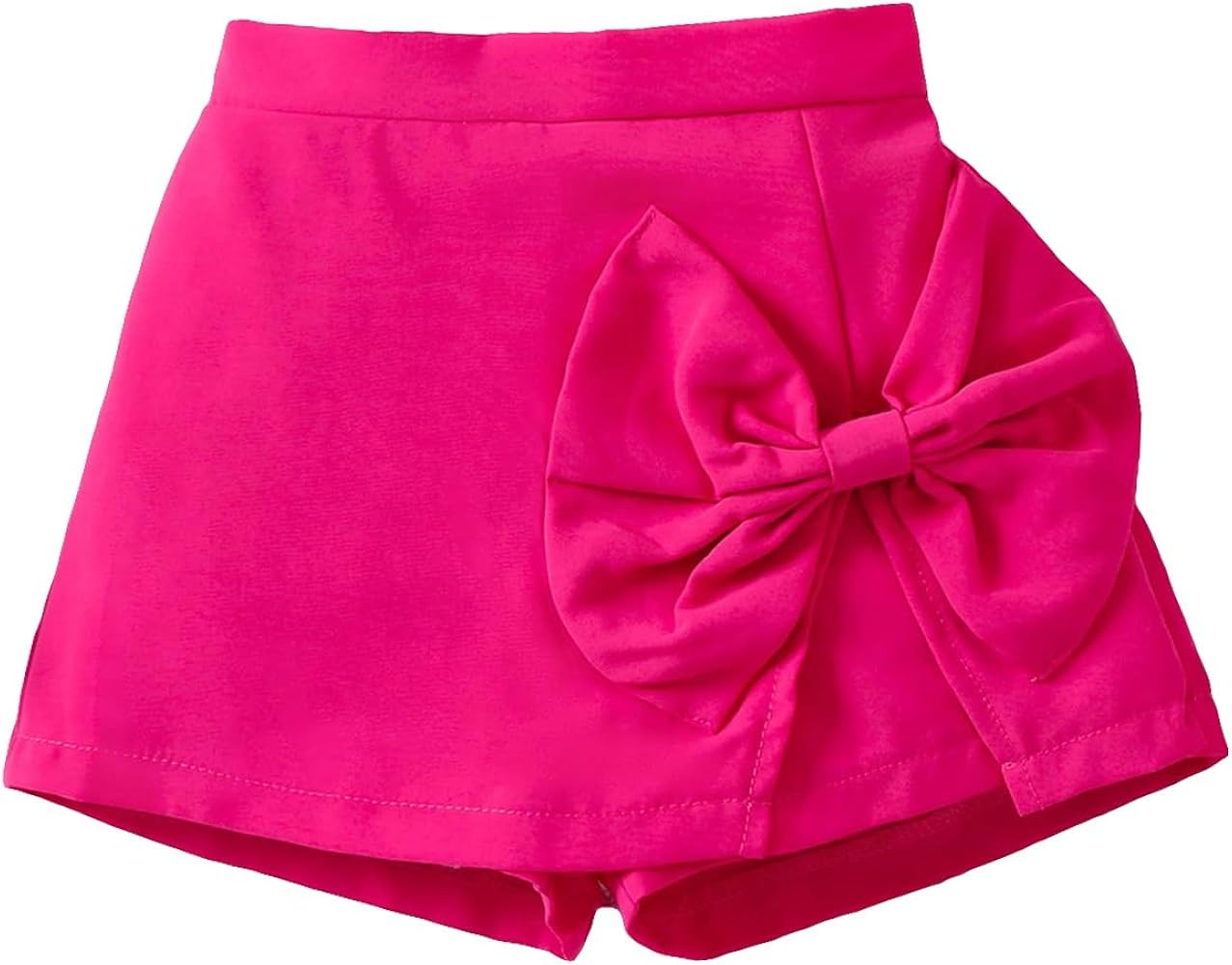 Girl's Elastic Waist Bow Front Trousers Split Straight Leg Cute Skort | Amazon (US)