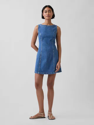 Denim Boatneck Open-Back Mini Dress | Gap (US)