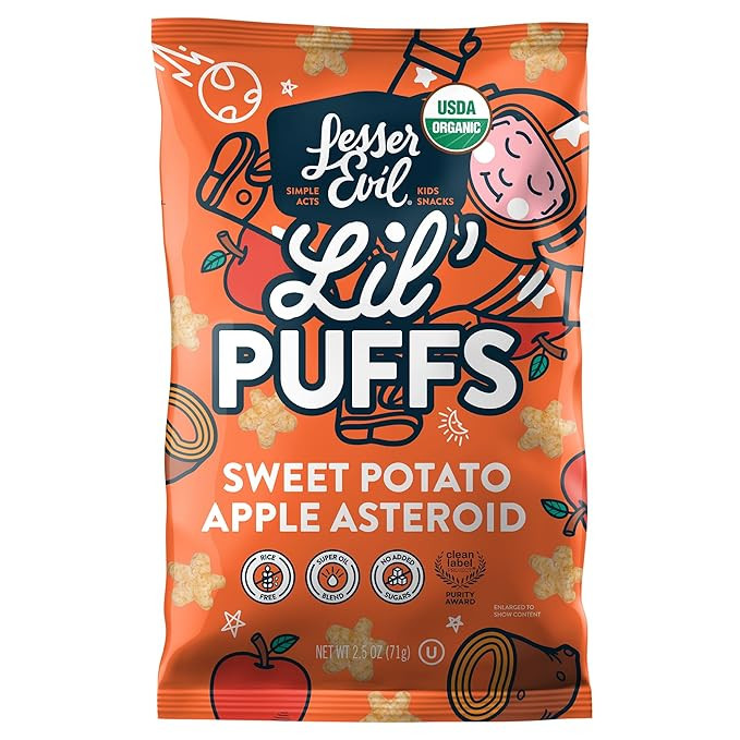 LesserEvil Organic Sweet Potato Apple Lil' Puffs, 2.5 OZ | Amazon (US)