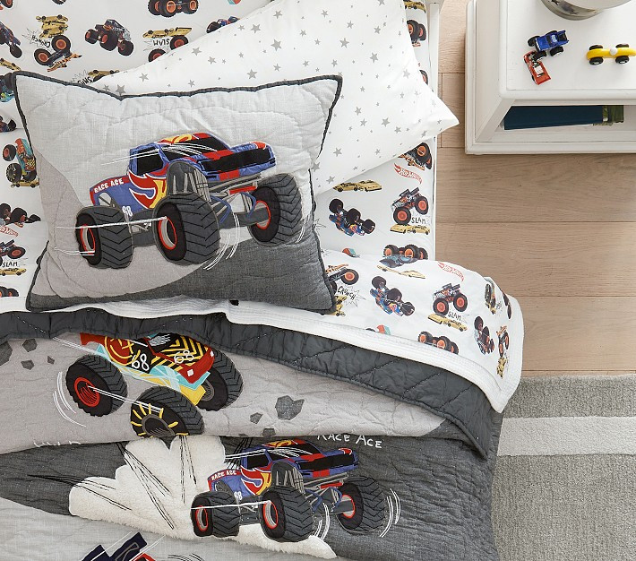 Hot Wheels™ Monster Trucks Organic Sheet Set & Pillowcases | Pottery Barn Kids