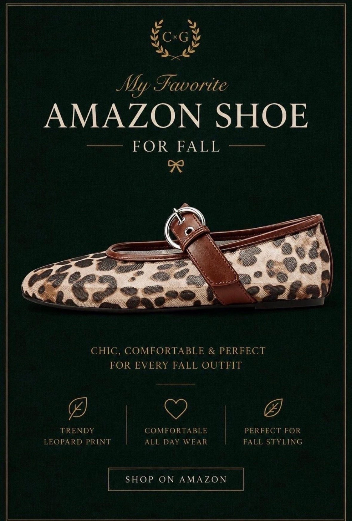 I bought these from Amazon and I love them! The perfect way to dress up any outfit this fall! They pair so well with wide legged jeans. Amazon fall shoes, Amazon leopard flats, Amazon flats. Glassalwaysfull

#LTKSeasonal #LTKSaleAlert #LTKmomlife

#LTKmomlife #LTKootd #LTKSeasonal

#LTKootd #LTKmomlife #LTKSeasonal