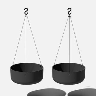 14 in. Round Black Plastic Planter Hanging Kona Bowl (2-Pack) | The Home Depot
