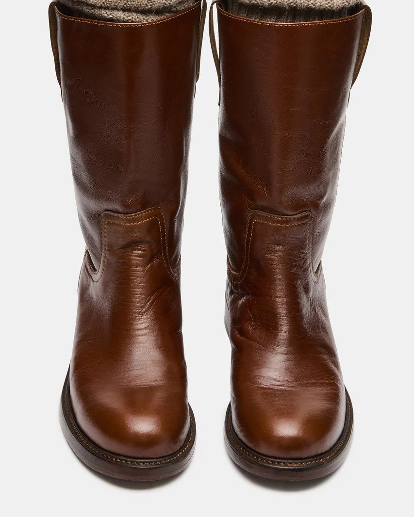 RAMIRA Cognac Leather Knit Legwarmer Women's Boot | Steve Madden (US)