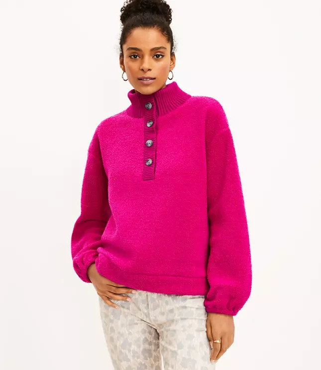 Rib Trim Sherpa Top | LOFT