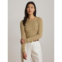 Lauren By Ralph Lauren Button-Trim Cable-Knit Jumper - Birch Tan | Very (UK)