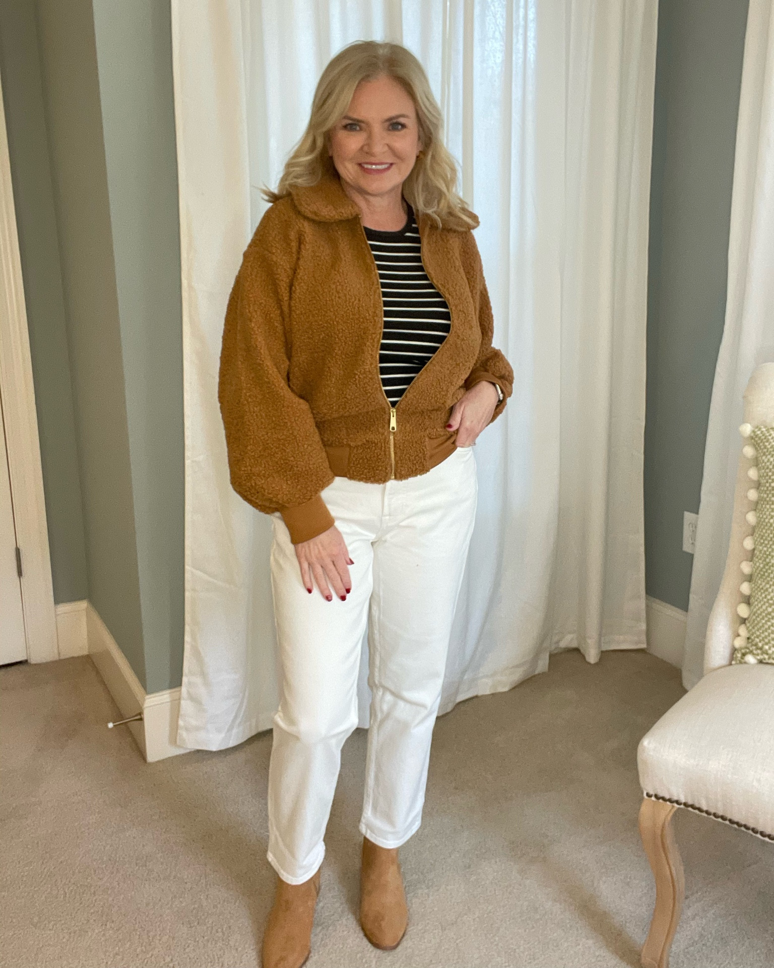 Cute outfit all from Walmart! Small in jacket, medium in top, 6 Short in jeans but probably could've done 4 Short 
Walmart fashion
Walmart finds
Affordable fashion
Over 50
Winter white
Sherpa
Neutral outfit

#LTKstyletip #LTKFind #LTKunder100