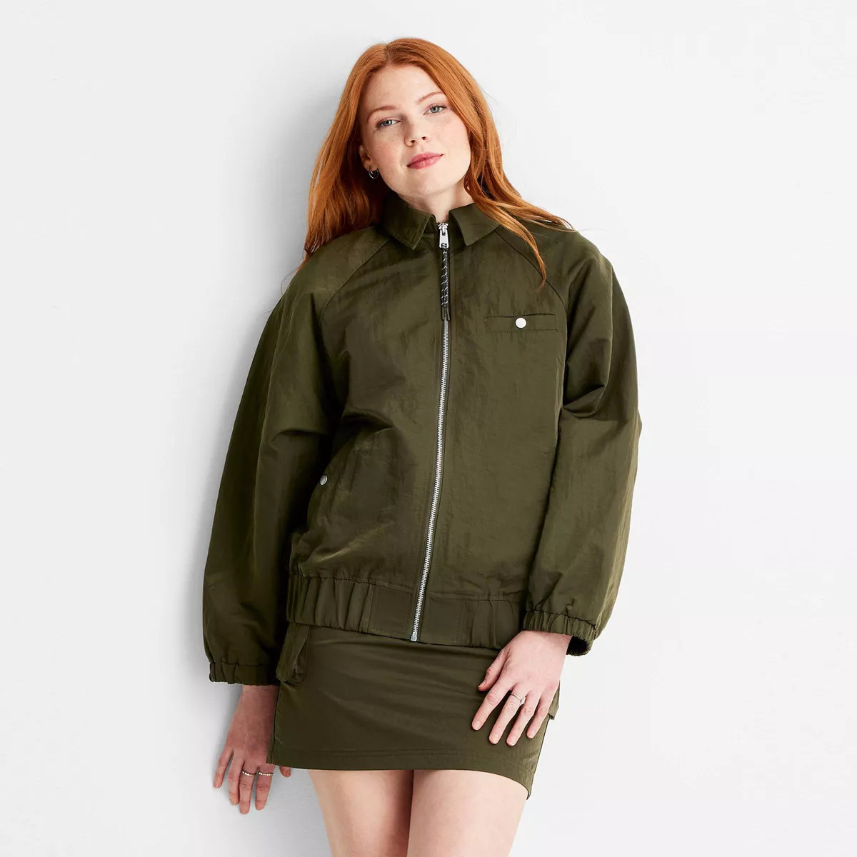 Women's Oversized Bomber Jacket - Future Collective Dark Olive Green | Target