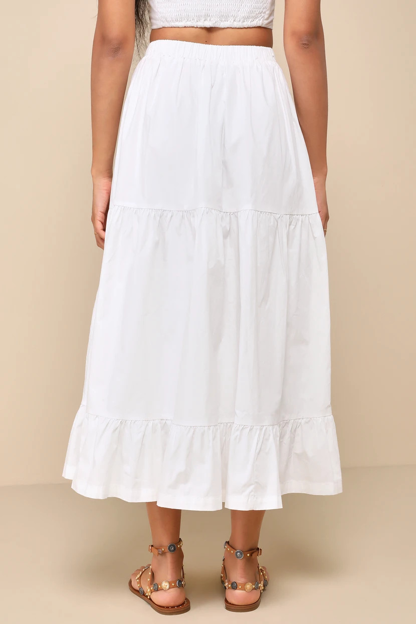 Daytime Perfection White Cotton Tiered Midi Skirt | Lulus