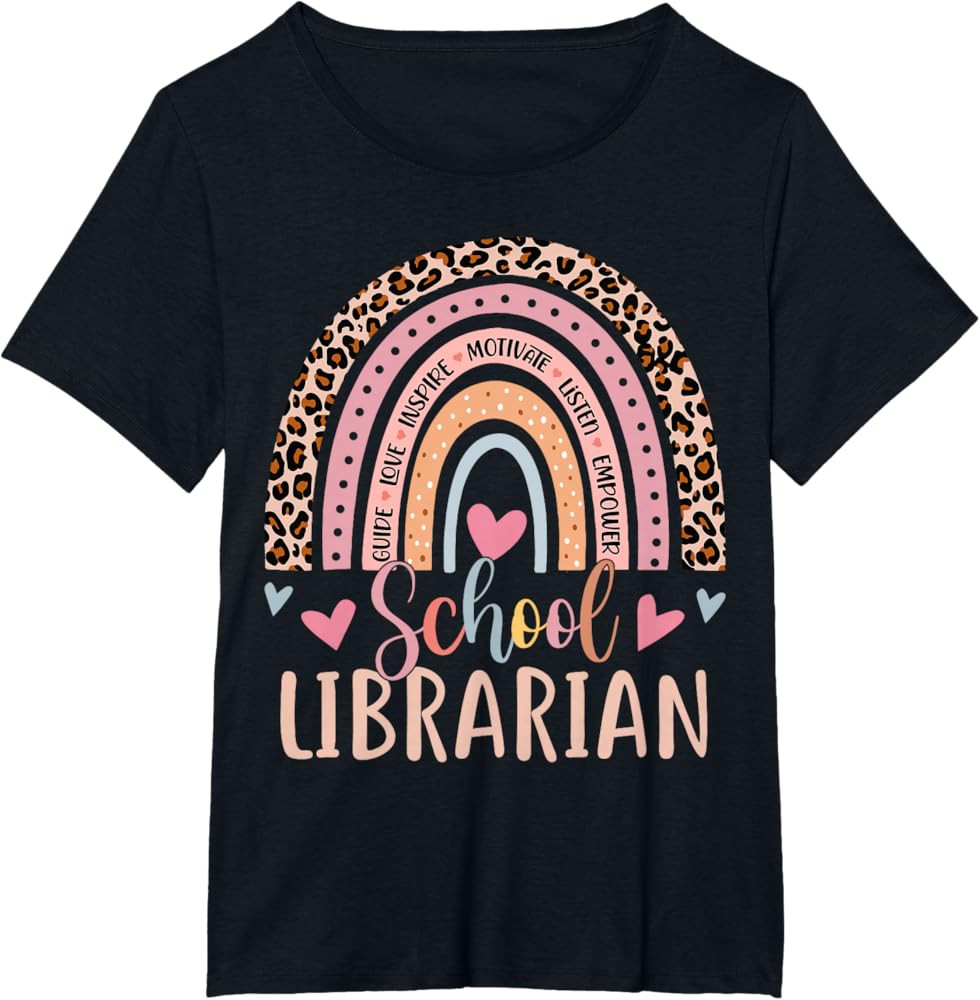 School Librarian Rainbow Leopard Print Funny Librarian T-Shirt | Amazon (US)