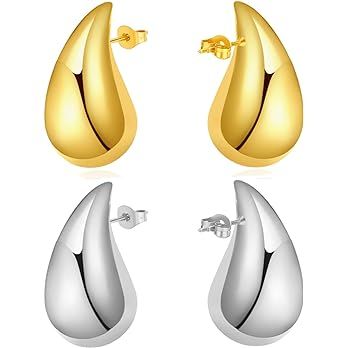 KWUNCCI Chunky Gold Hoop Earrings for Women, Earring Dupes Teardrop Earrings for Women, Lightweig... | Amazon (US)